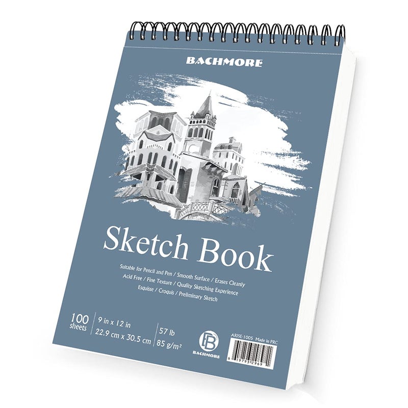 BB Bachmore Bachmore Sketchpad 9X12 Inch (57lb/85g), 100 Sheets of Spiral Bound Sketch Book for Artist Pro & Amateurs | Marker Art, Colored Pencil - Image 1